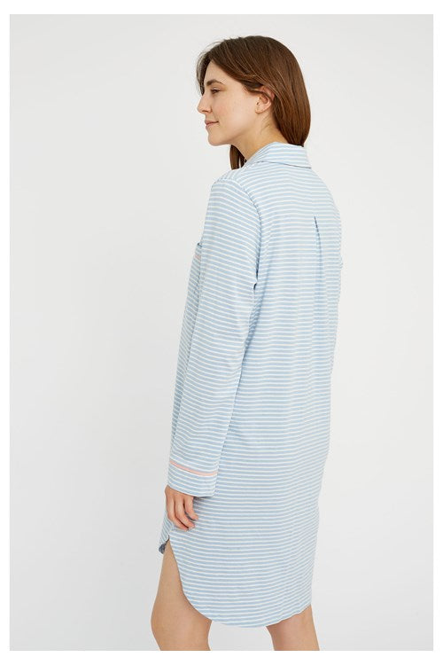Chemise pyjama rayée bleue en coton bio