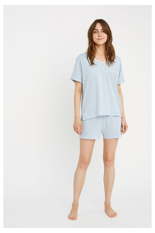 Haut de pyjama rayé bleu en coton bio