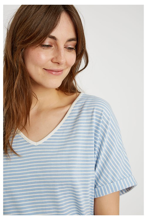 Haut de pyjama rayé bleu en coton bio
