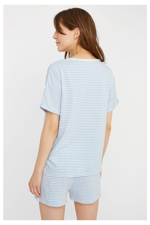 Haut de pyjama rayé bleu en coton bio