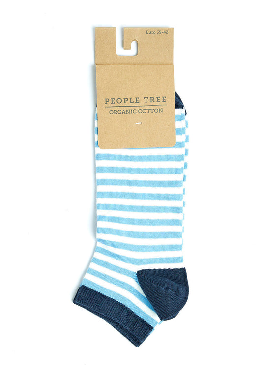 Chaussettes rayées bleues en coton bio - Trainer socks