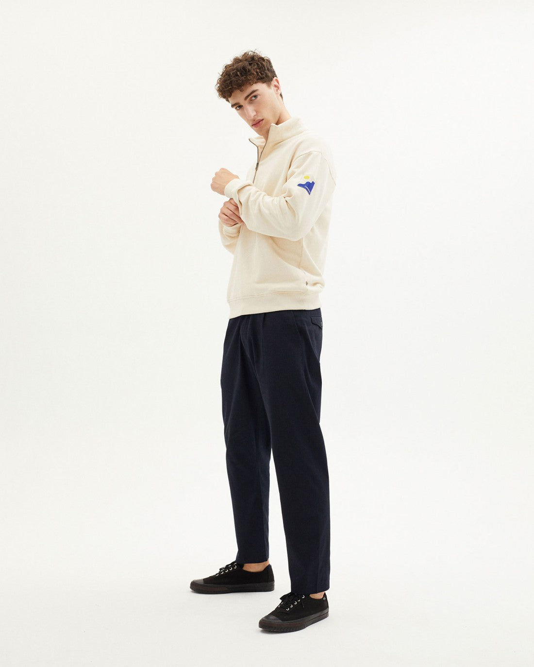 Sweat camionneur blanc cassé col zippé en coton bio - IVORY CHALLENGER SWEATSHIRT