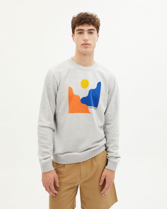 Sweat imprimé gris en coton bio - MEDITERRANEO SWEATSHIRT grey melange