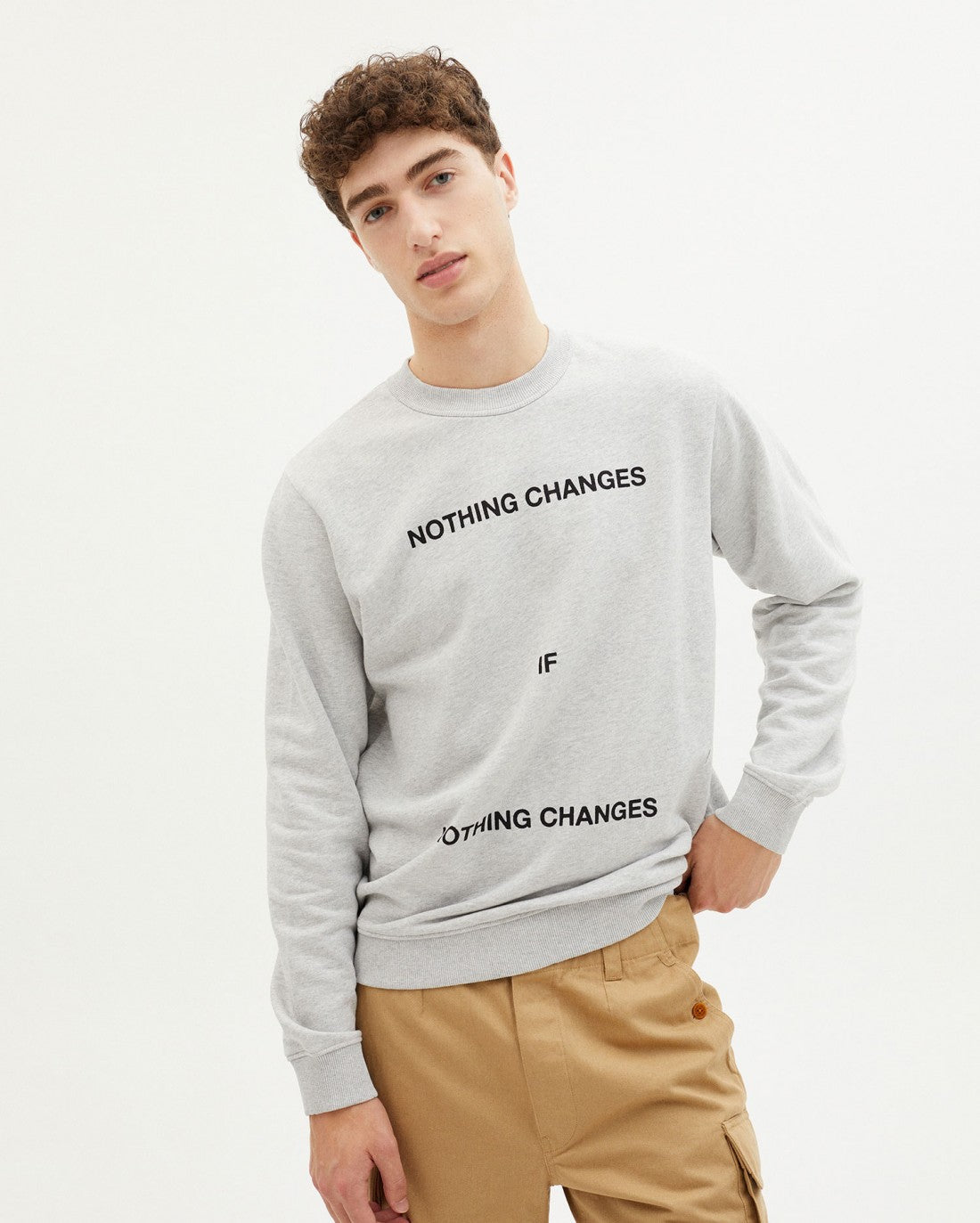 Sweat imprimé en coton bio - NOTHING CHANGES SWEATSHIRT grey melange