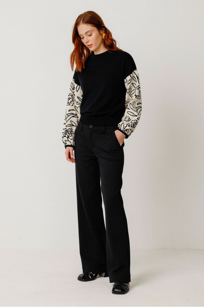 Pull en coton bio | noir motifs jacquard "suéter aitza black"