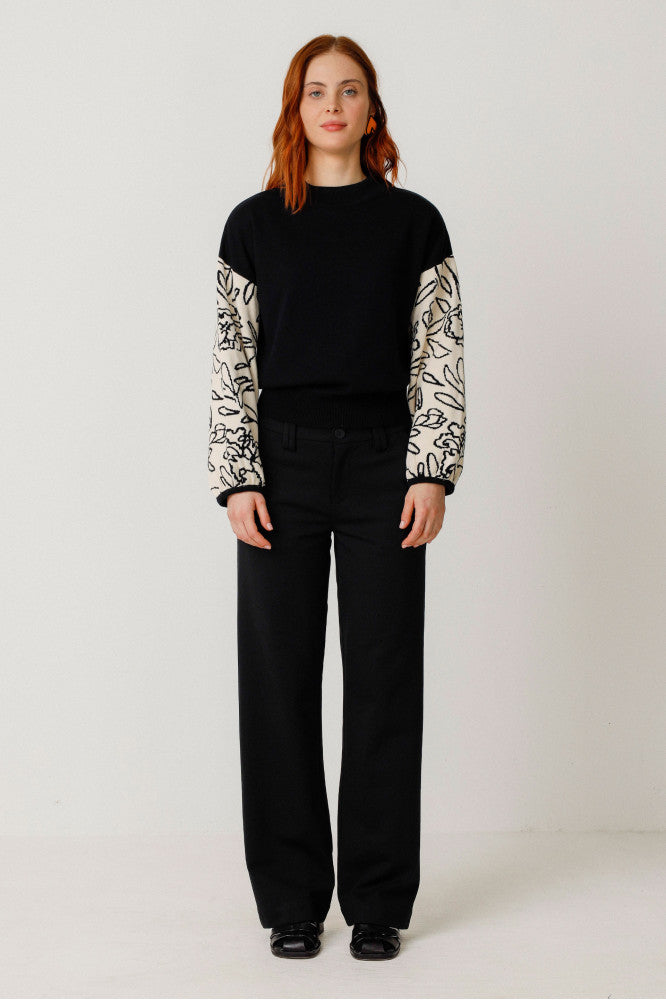 Pull en coton bio | noir motifs jacquard "suéter aitza black"