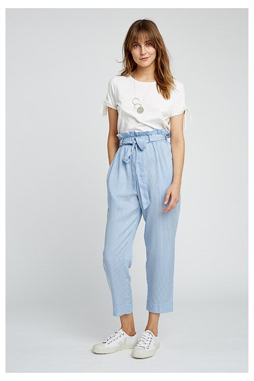Pantalon rayé bleu ciel en tencel - Suki