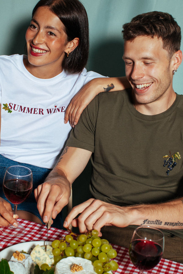 T-shirt wine blanc brodé en coton bio - summer wine blanc