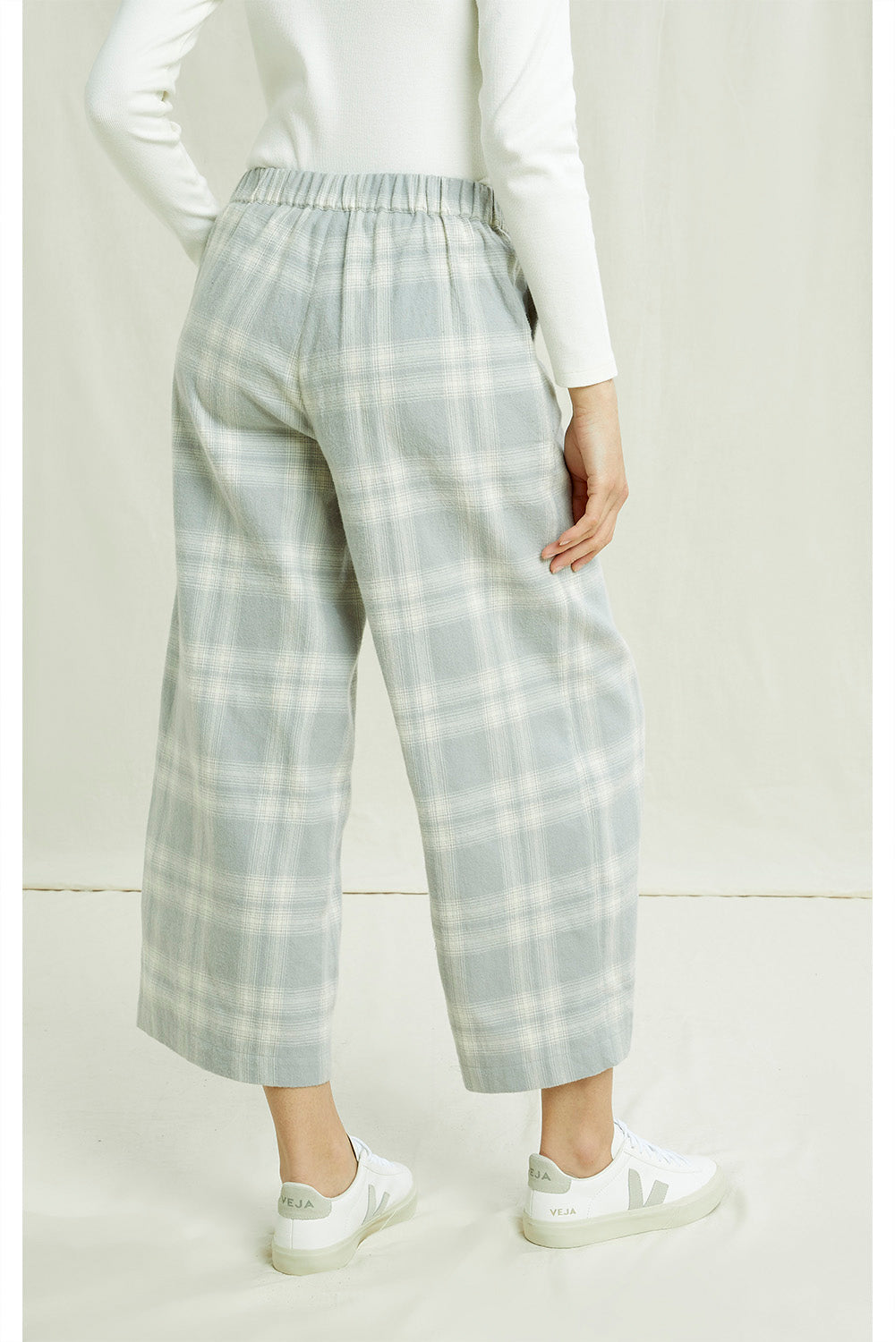 Pantalon ample gris à carreaux en coton bio - susan