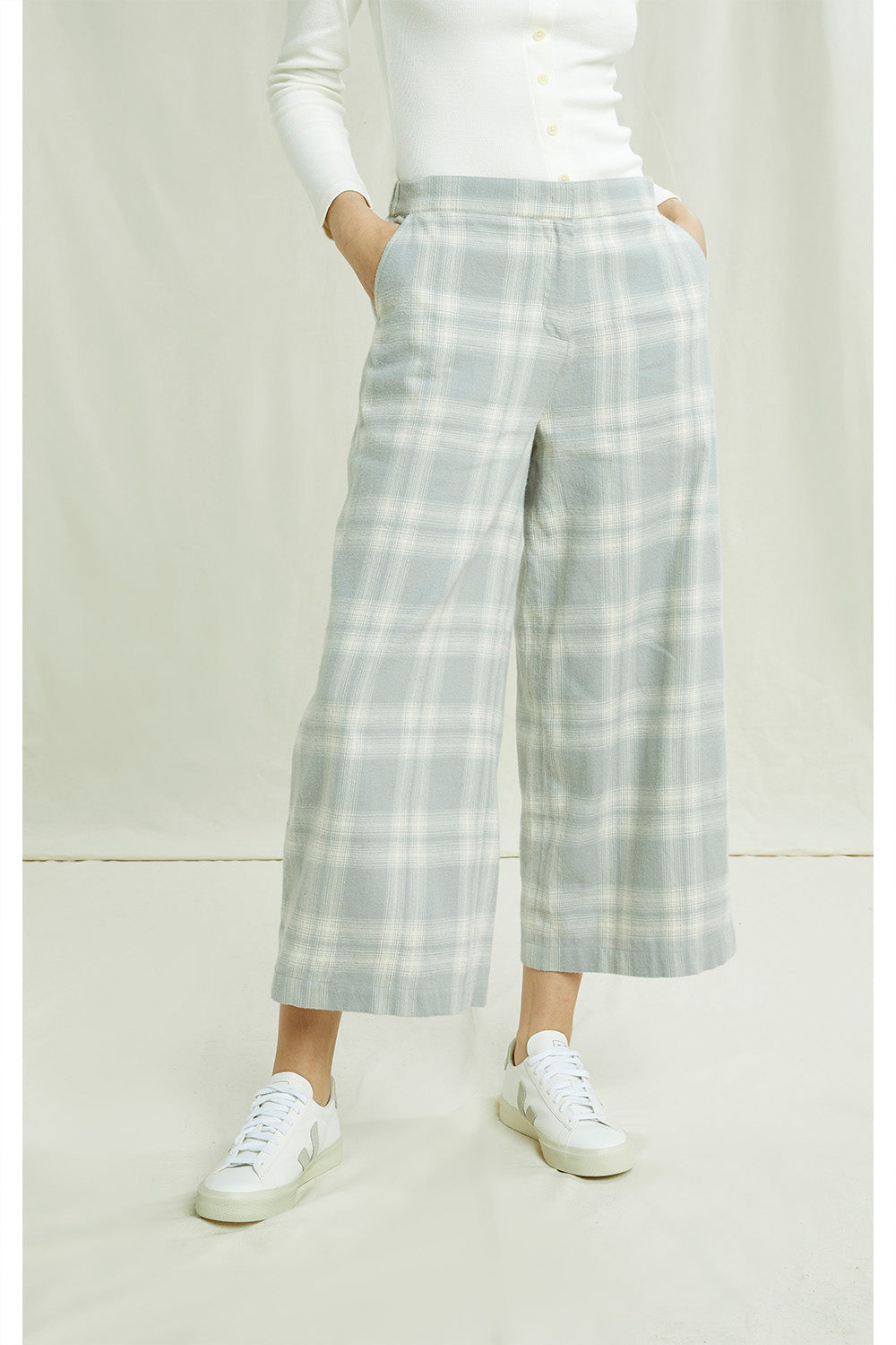 Pantalon ample gris à carreaux en coton bio - susan