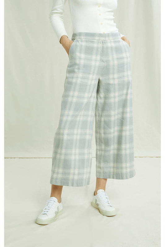 Pantalon ample gris à carreaux en coton bio - susan