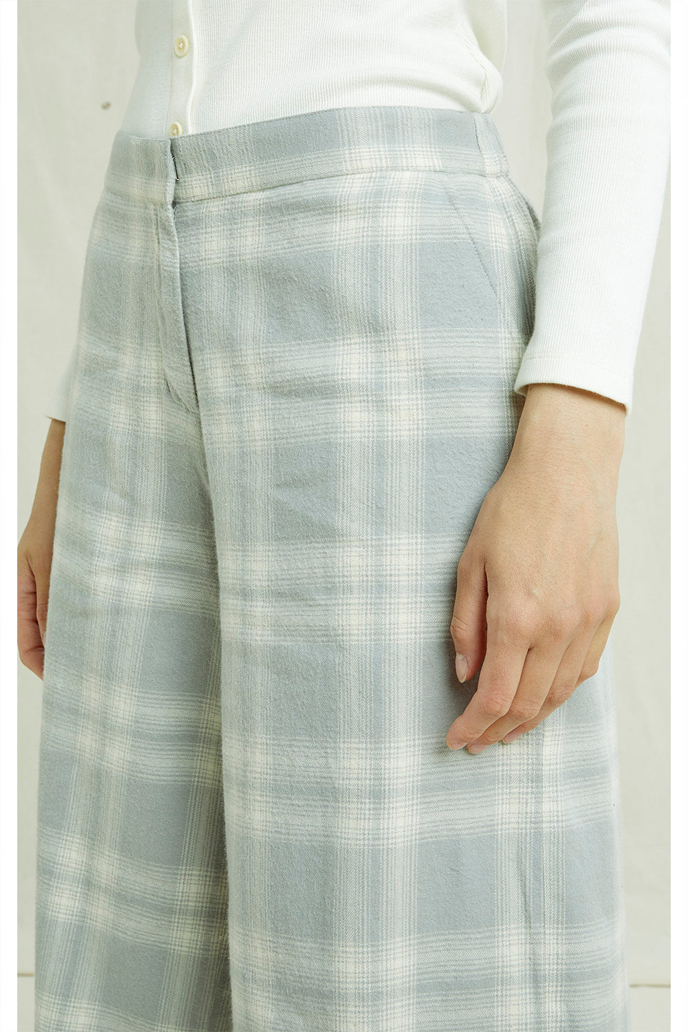 Pantalon ample gris à carreaux en coton bio - susan