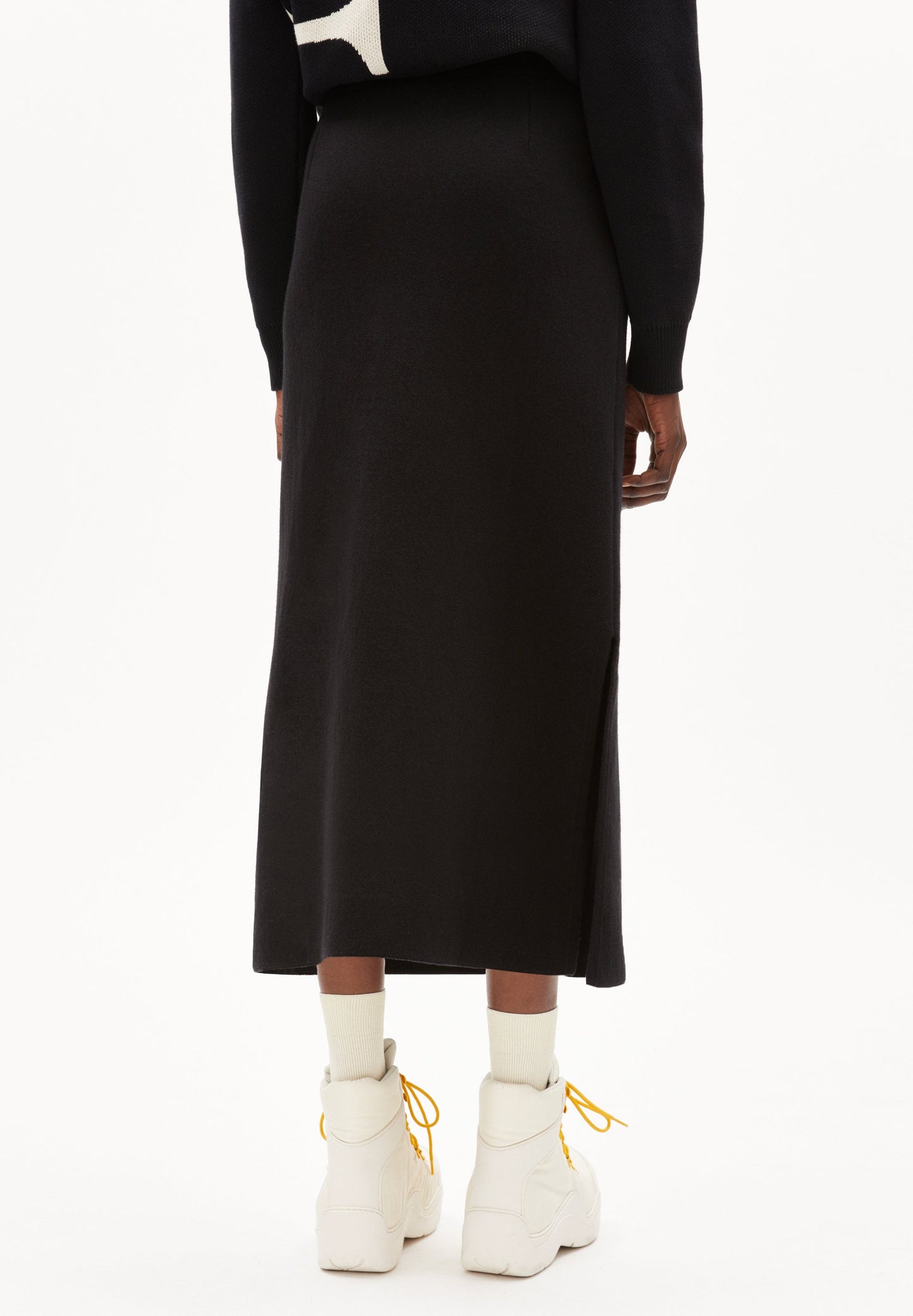 Jupe longue noire en coton et laine bio - svadaa black
