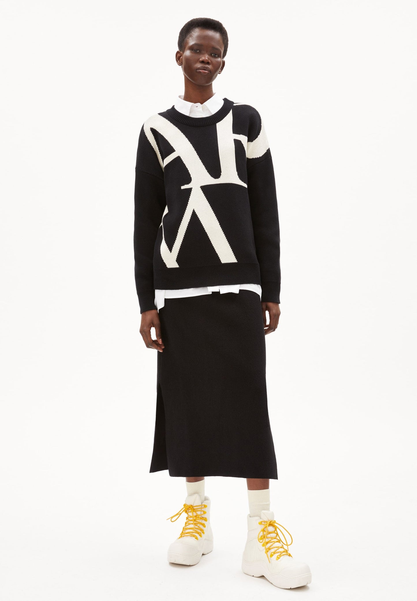 Jupe longue noire en coton et laine bio - svadaa black
