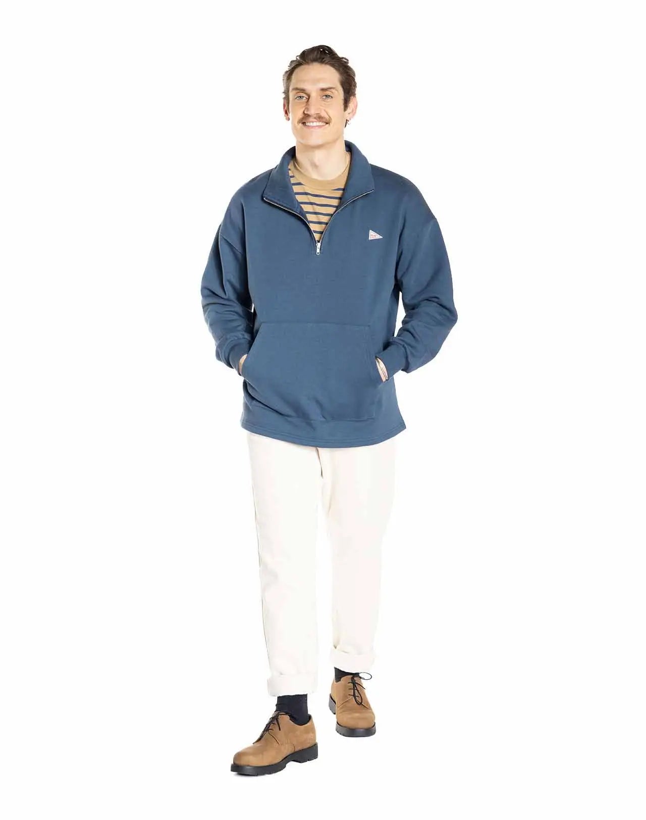 Sweat col camionneur zippé en coton bio | bleu "bernex indigo"