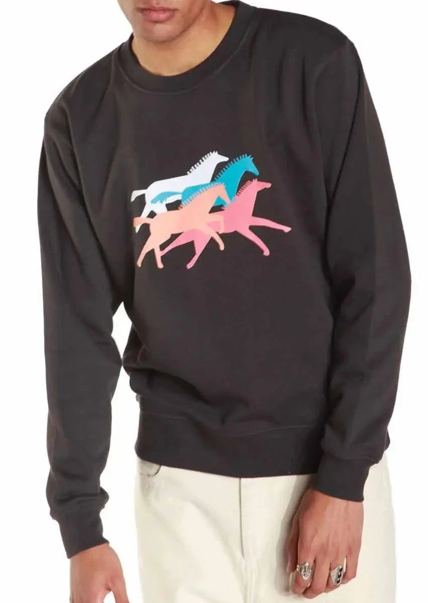 Sweat imprimé en coton bio | noir "mustang noir carbone"
