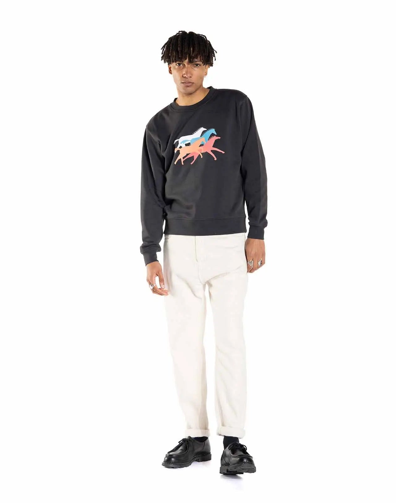 Sweat imprimé en coton bio | noir "mustang noir carbone"