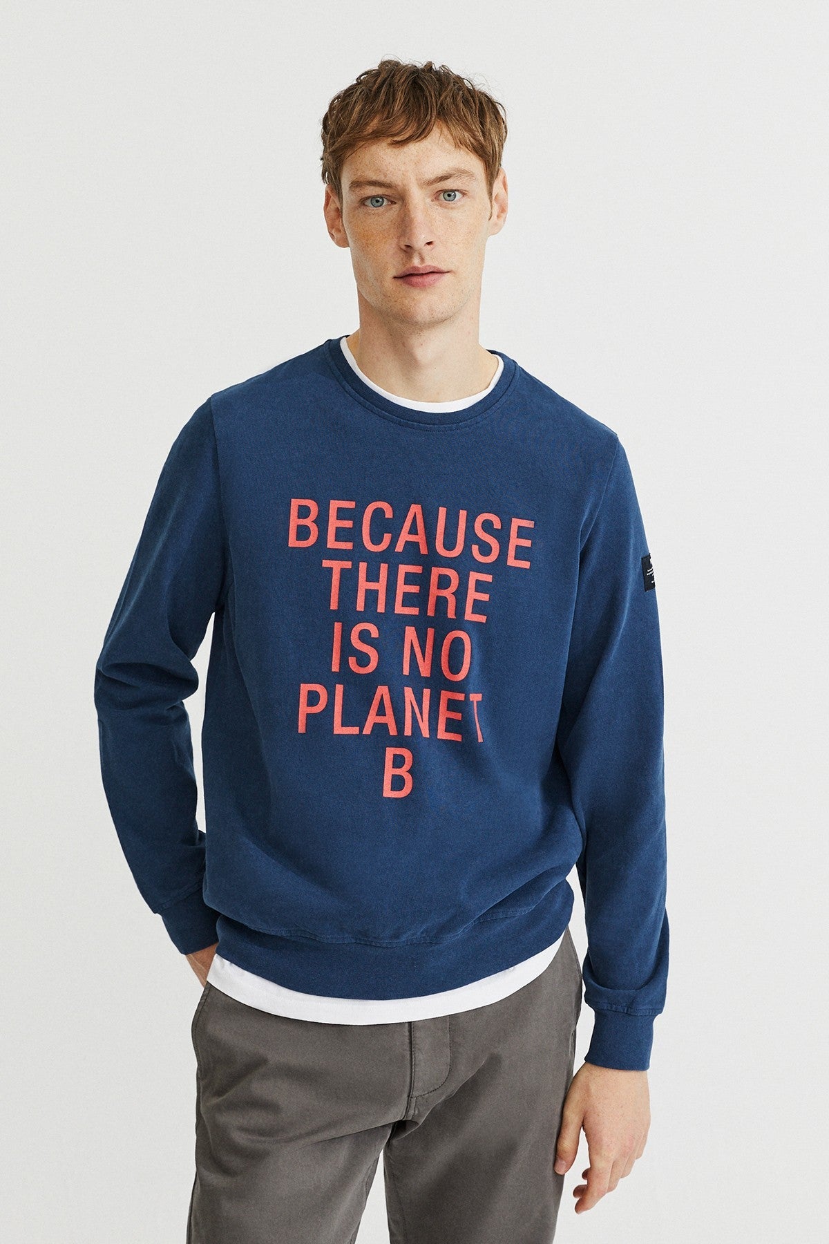 Sweat marine imprimé orange en coton bio - Because