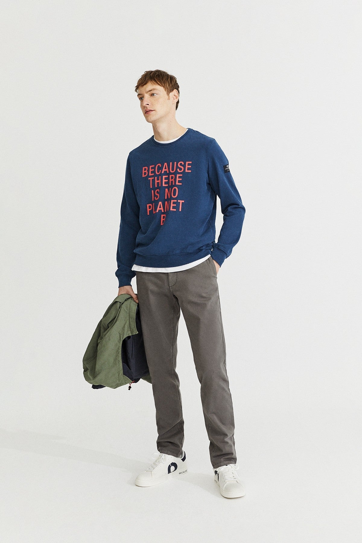 Sweat marine imprimé orange en coton bio - Because