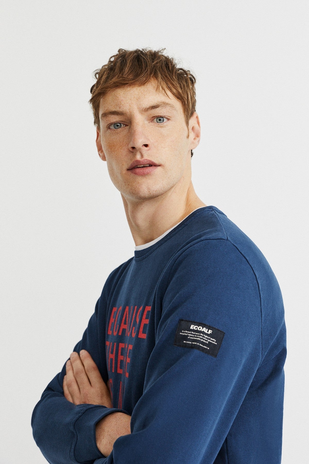 Sweat marine imprimé orange en coton bio - Because