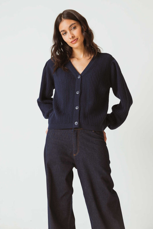 Gilet en tricot de coton bio | Marine "garine sweater f23b9