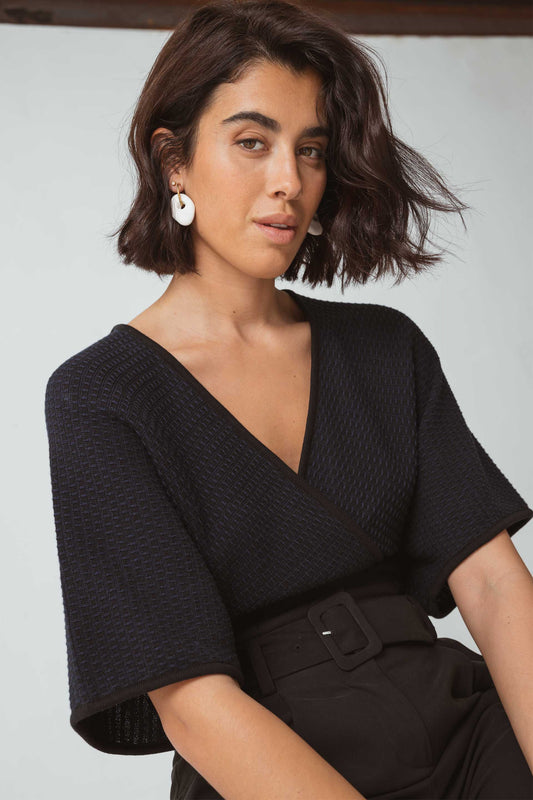 Top kimono noir en coton bio - camiseta tala black