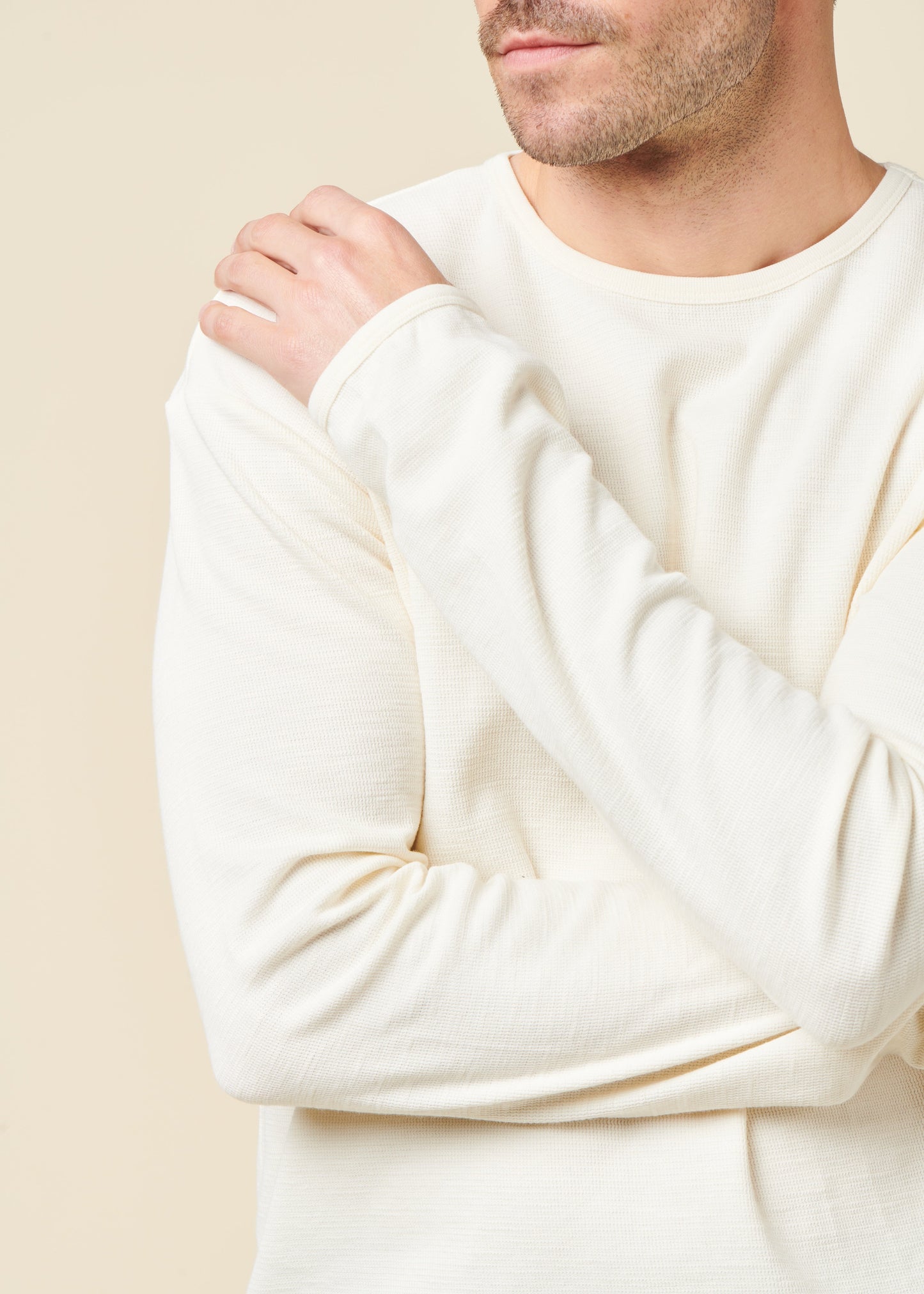 Sweat léger en coton bio | blanc "long sleeved structured slub sweat - egret"