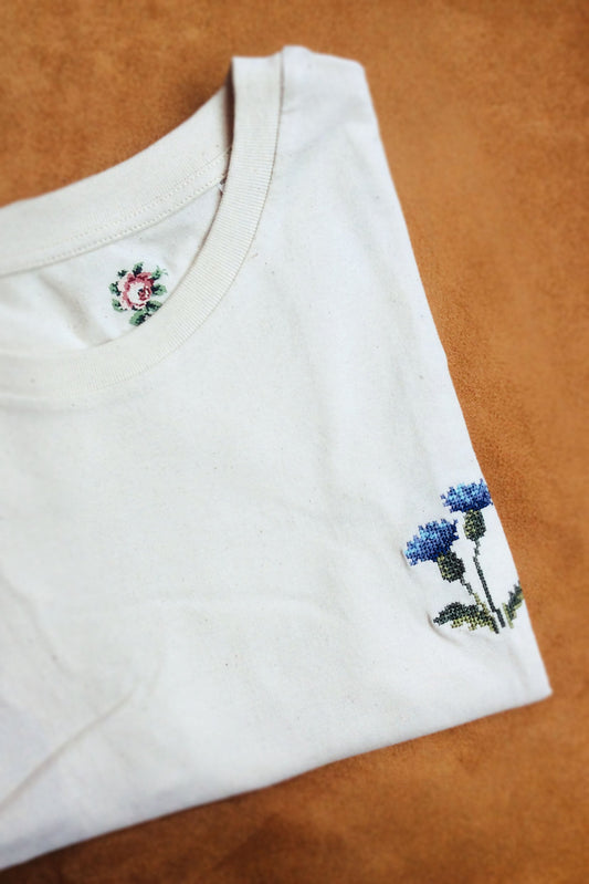 T-shirt écru brodé en coton bio - Chardon