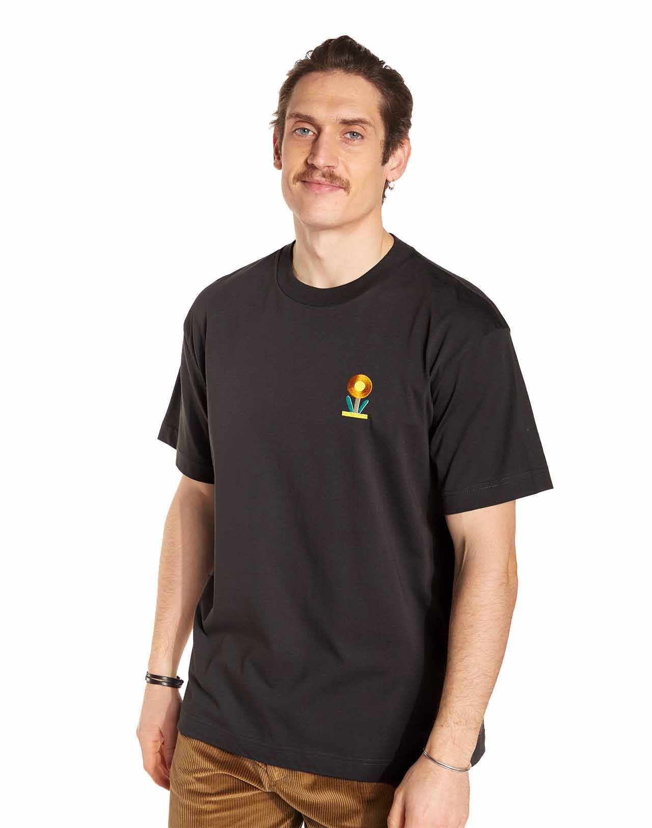 T-shirt imprimé en coton bio | noir "countryside noir carbone"
