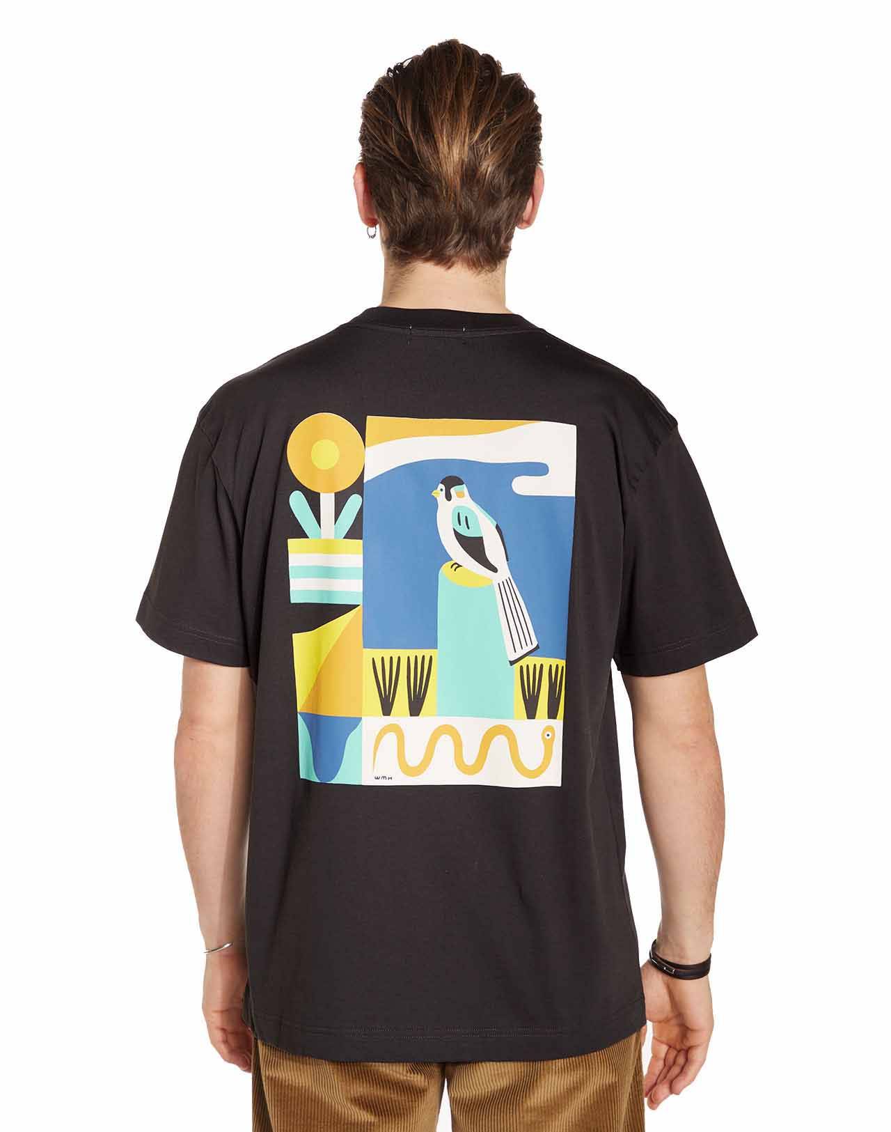 T-shirt imprimé en coton bio | noir "countryside noir carbone"