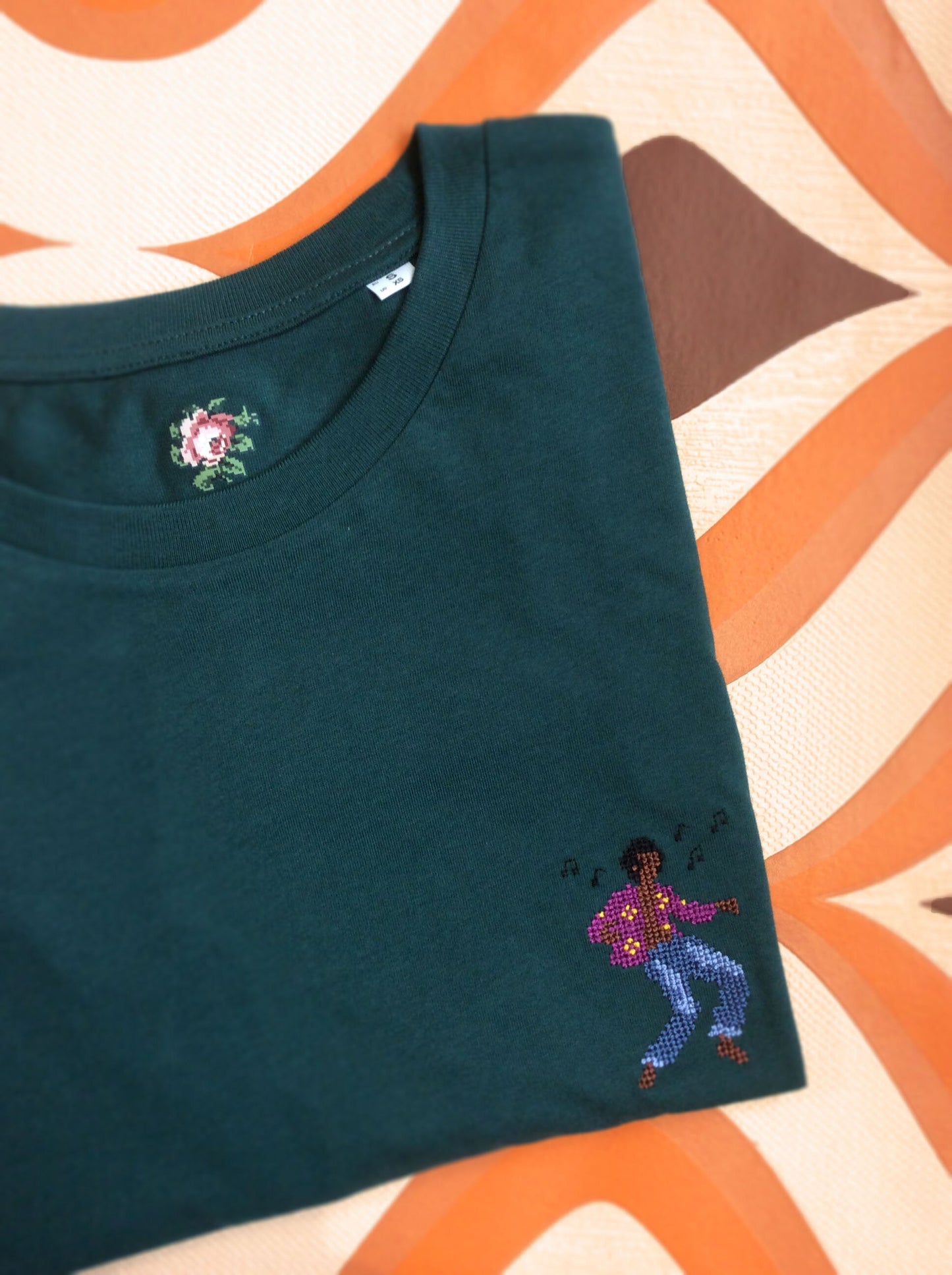 T-shirt vert émeraude brodé en coton bio - Danseur