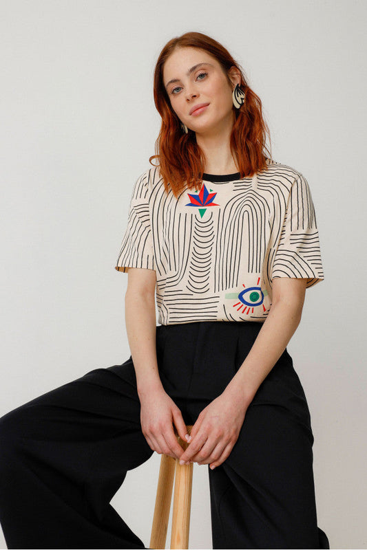 T-shirt en coton bio | beige "camiseta lierni f24yml symbols"
