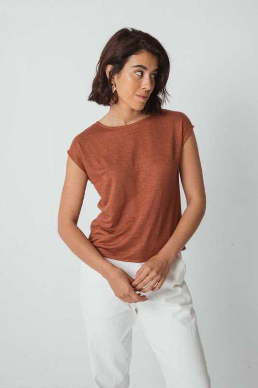 T-shirt marron en lin - garaitza marron