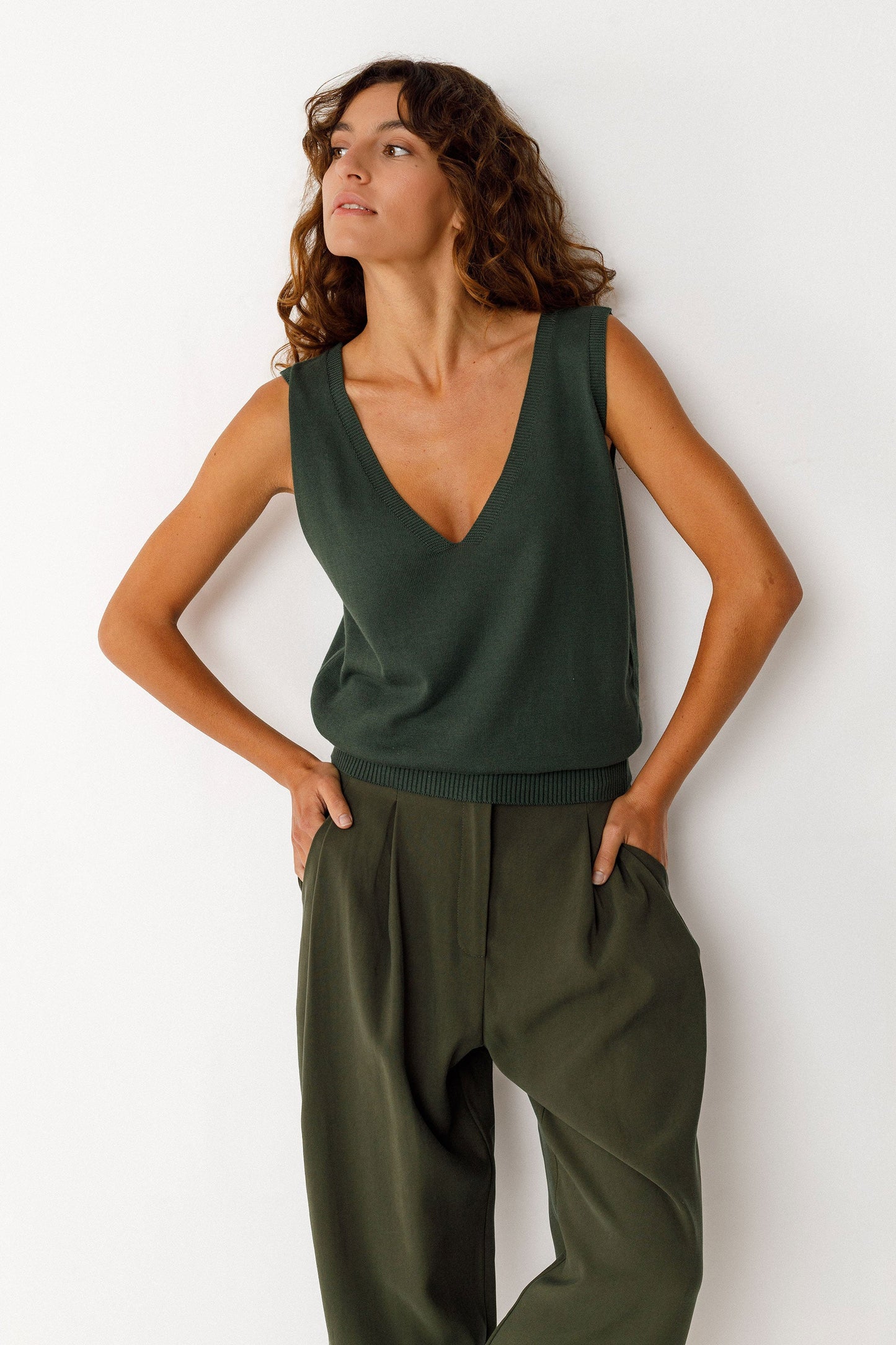 Top maille en coton bio | "maindi - bottle green"