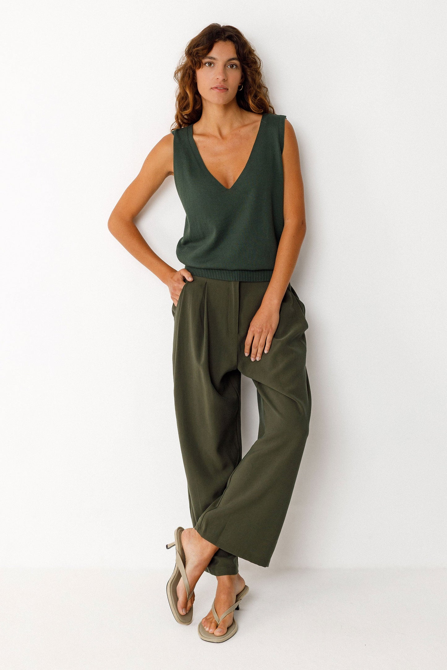 Top maille en coton bio | "maindi - bottle green"