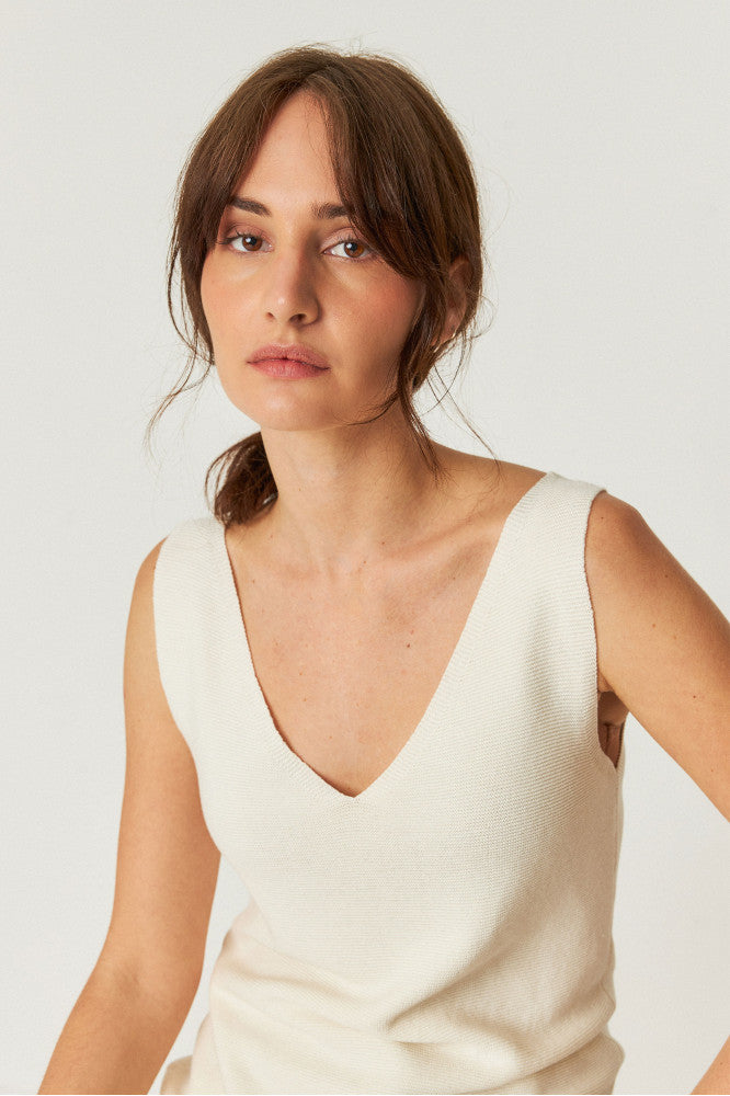 Top maille en coton biologique | beige "maixa-gots t-shirt - cream"