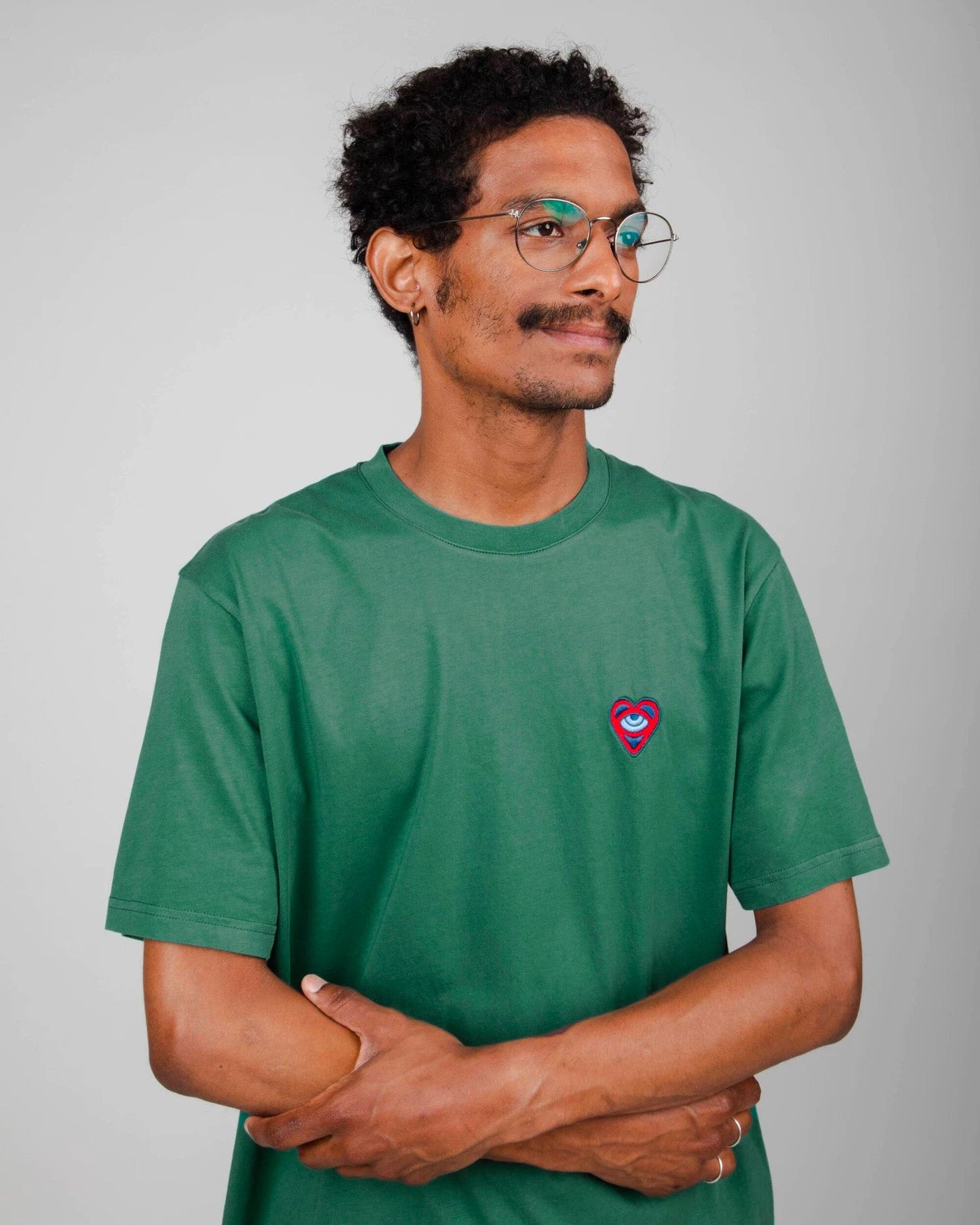 T-shirt turquoise imprimé en coton bio - heart t-shirt morera green