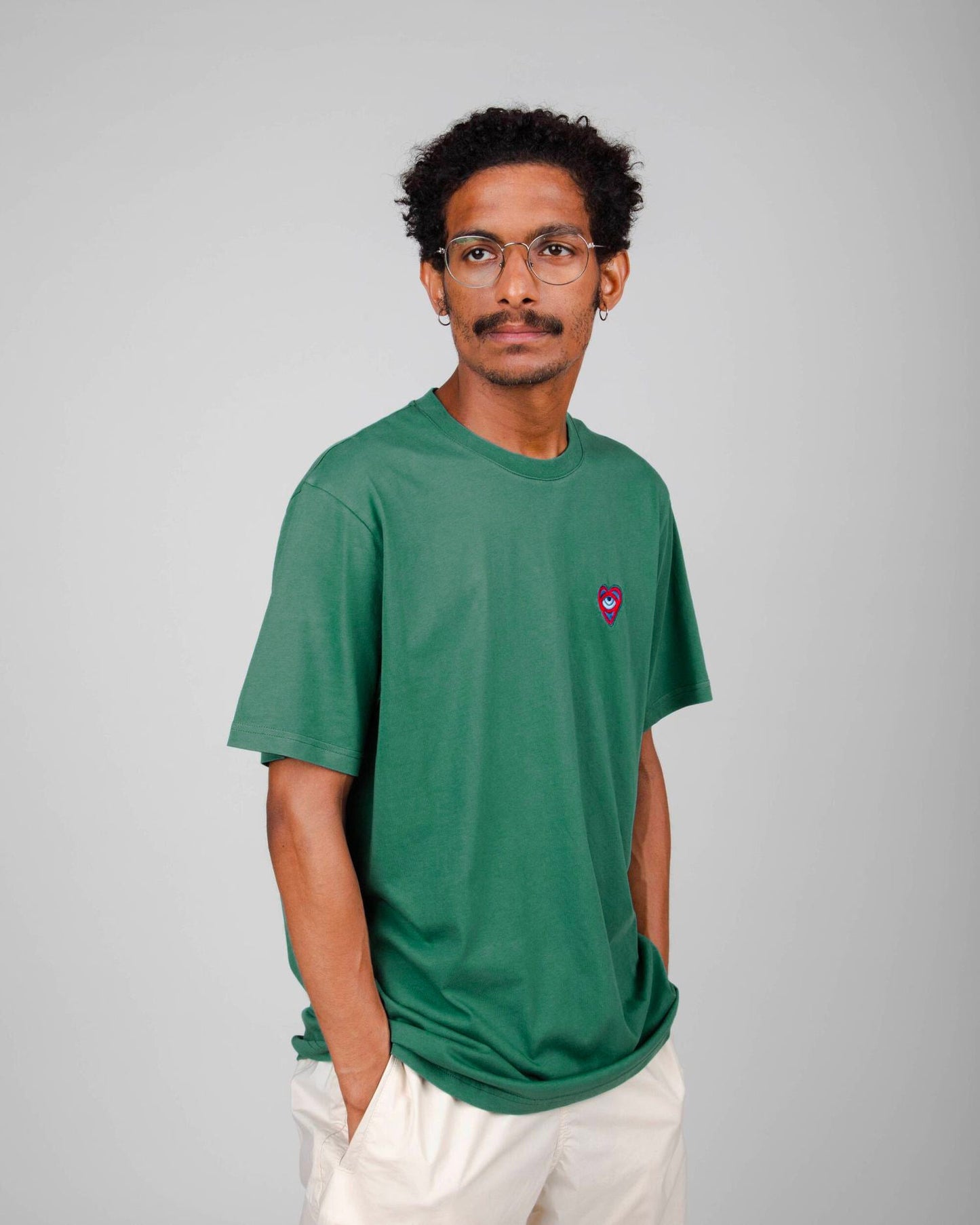 T-shirt turquoise imprimé en coton bio - heart t-shirt morera green