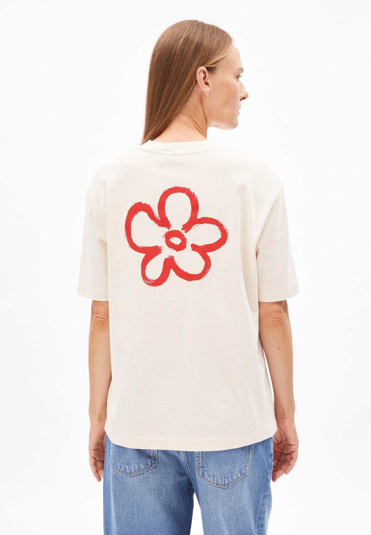 T-shirt en coton biologique | beige "Tarjaa back flowaa - undyed"