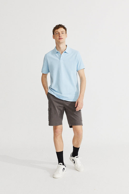 Polo piqué bleu clair en coton bio - Ted regular