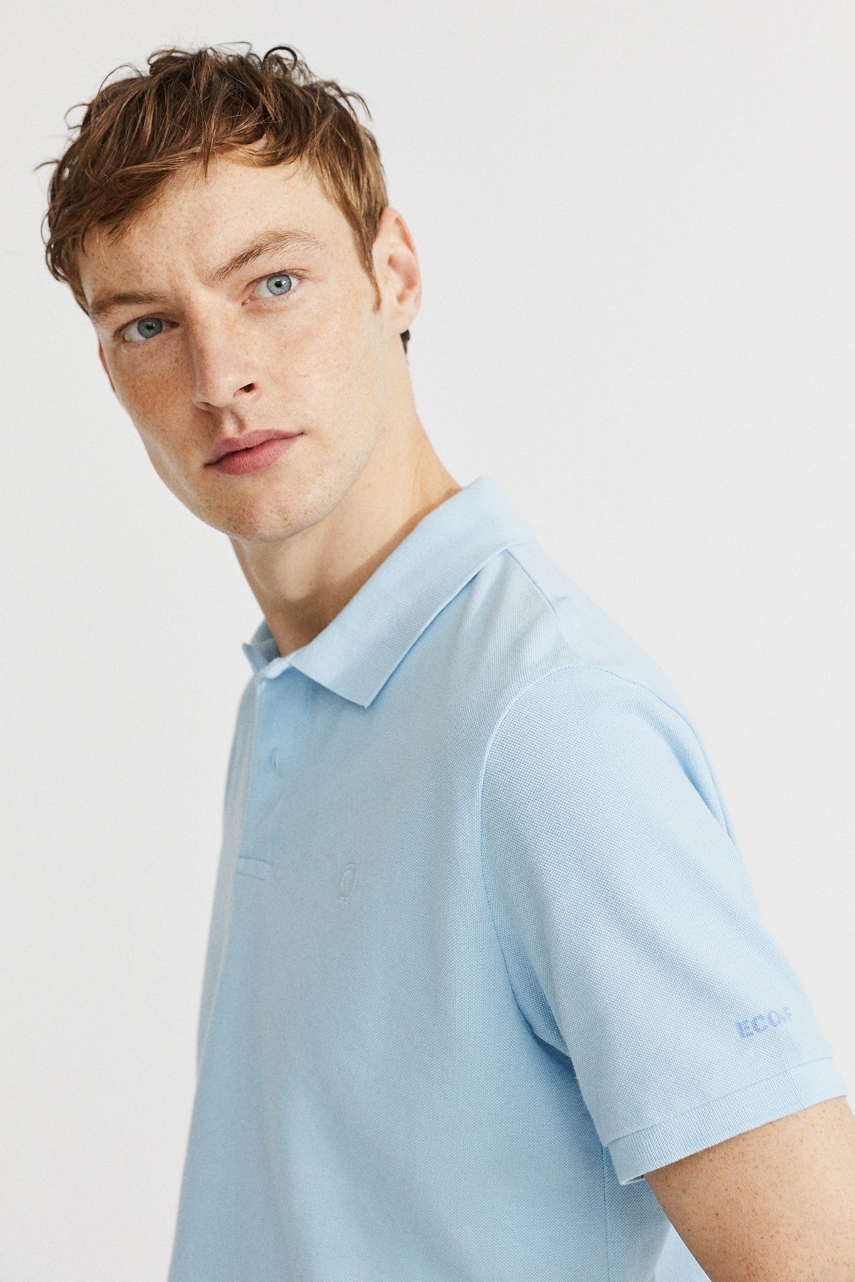 Polo piqué bleu clair en coton bio - Ted regular
