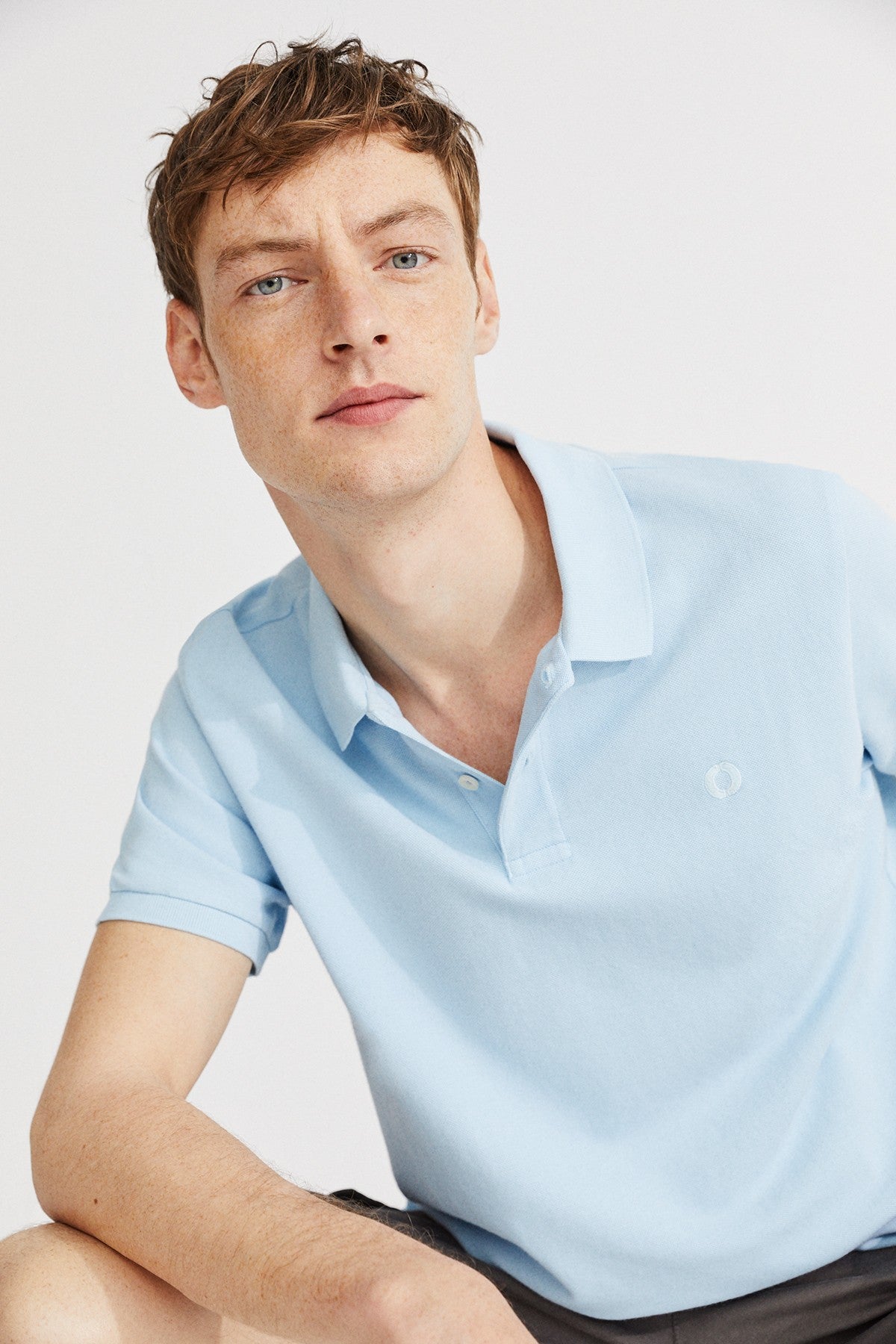 Polo piqué bleu clair en coton bio - Ted regular