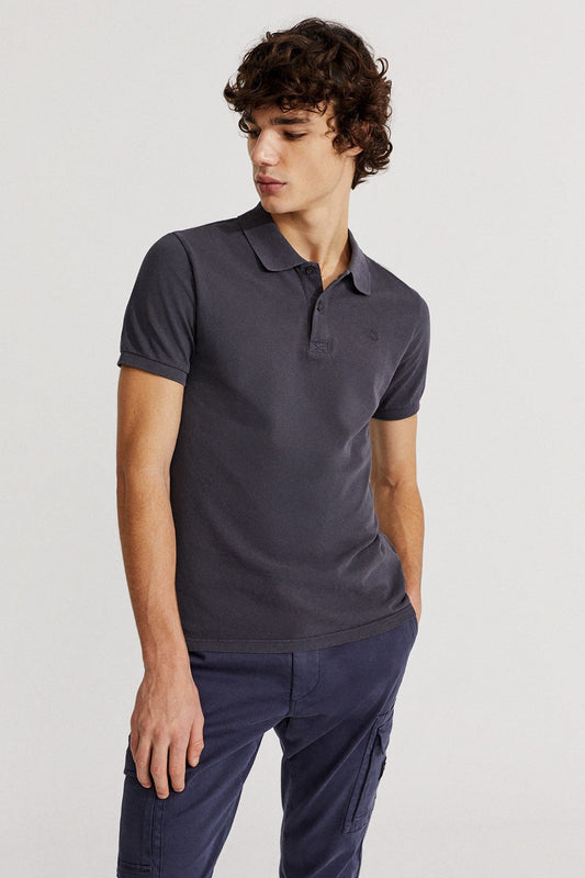 Polo slim piqué marine en coton bio - Ted slim