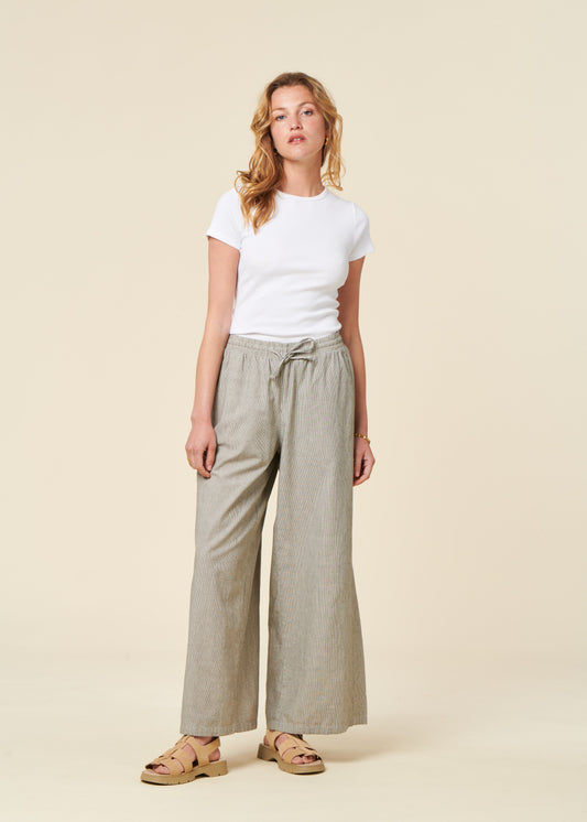 Pantalon ample en coton bio | rayé "Flared pant - micro striped"