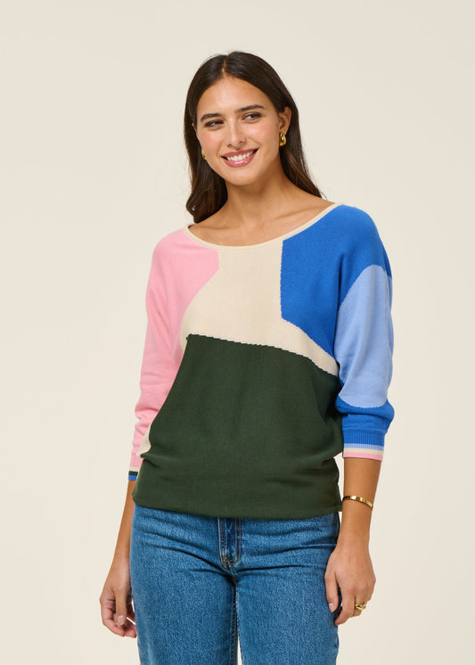 Pull manches 3/4 en coton bio | multicolore "naike - multicolour"