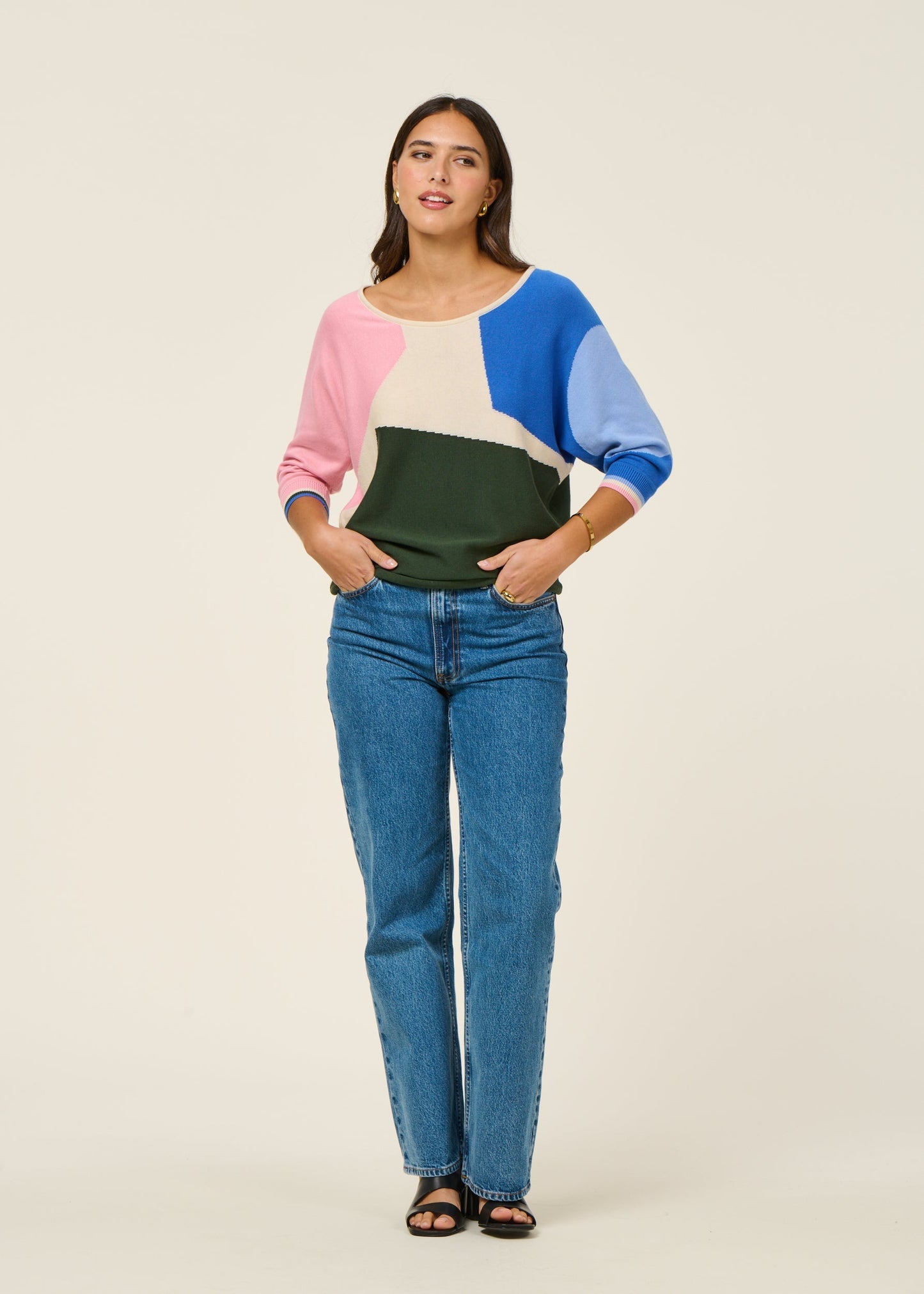 Pull manches 3/4 en coton bio | multicolore 'naike - multicolour'