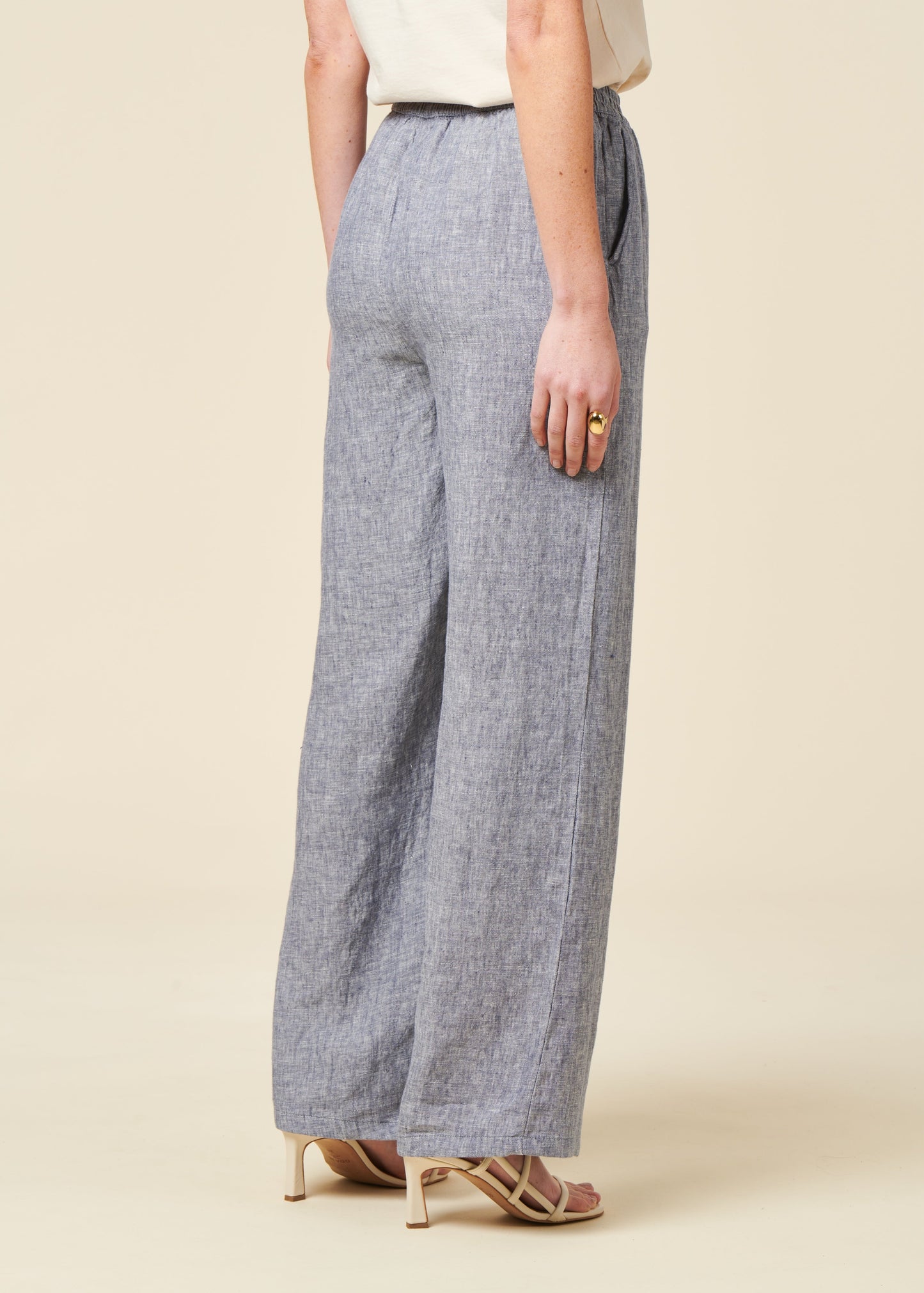 Pantalon ample en lin biologique | bleu "posey wide mid-rise linen pants vintage indigo"