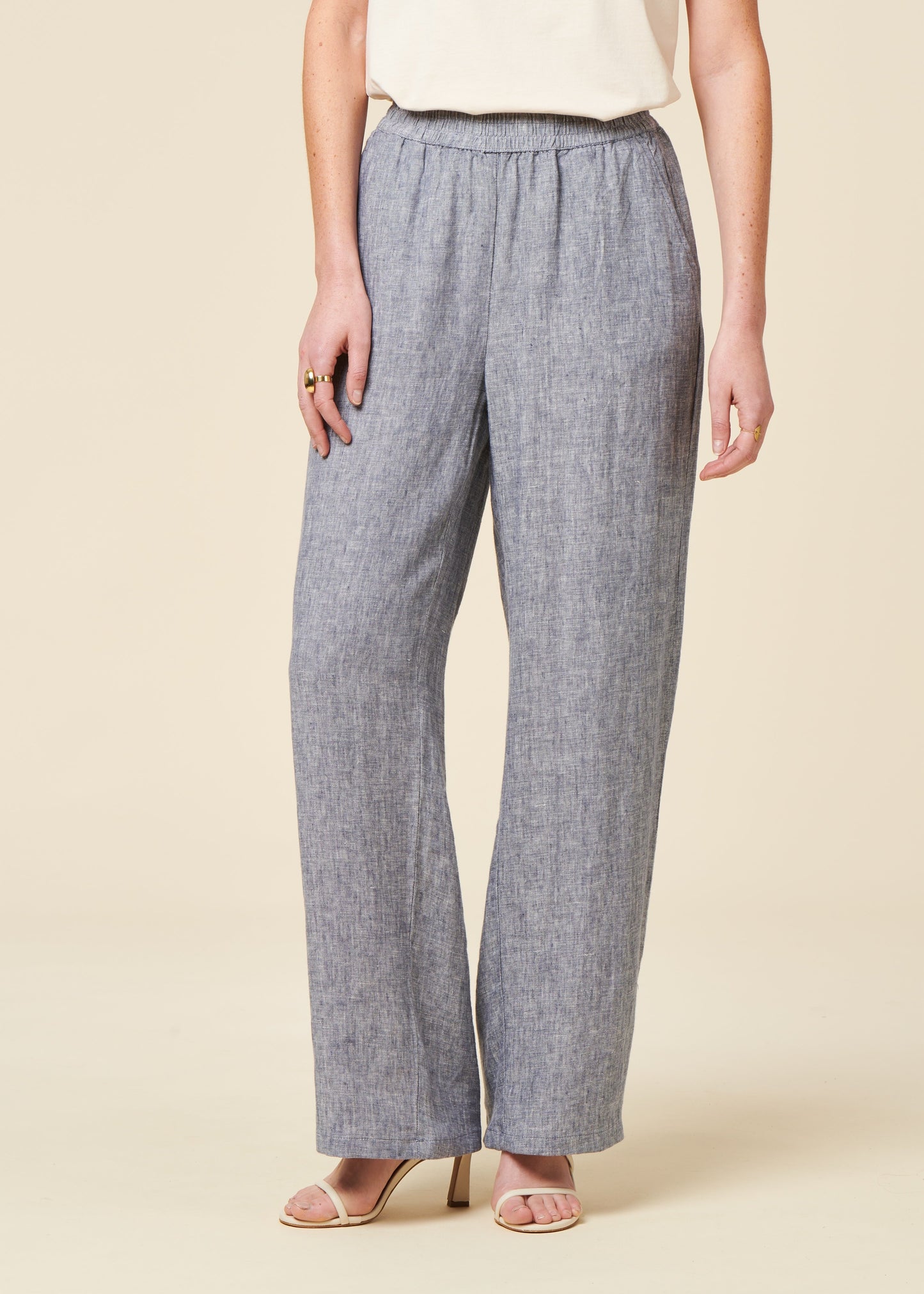 Pantalon ample en lin biologique | bleu "posey wide mid-rise linen pants vintage indigo"