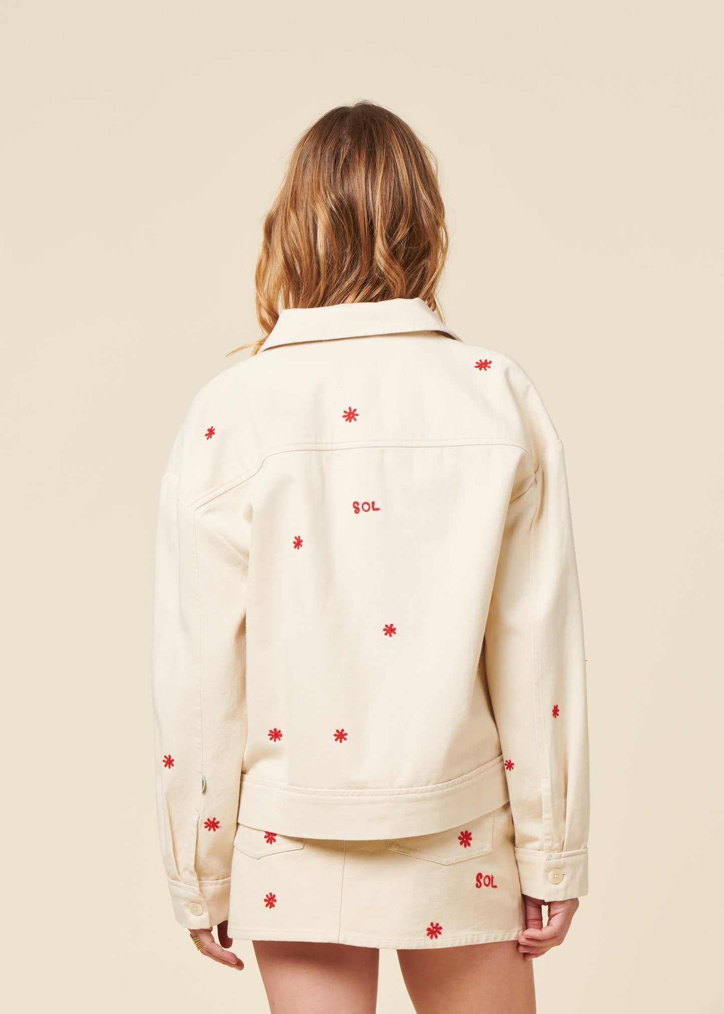 Veste denim en coton bio | écrue à motifs "Sol chain frans jacket"