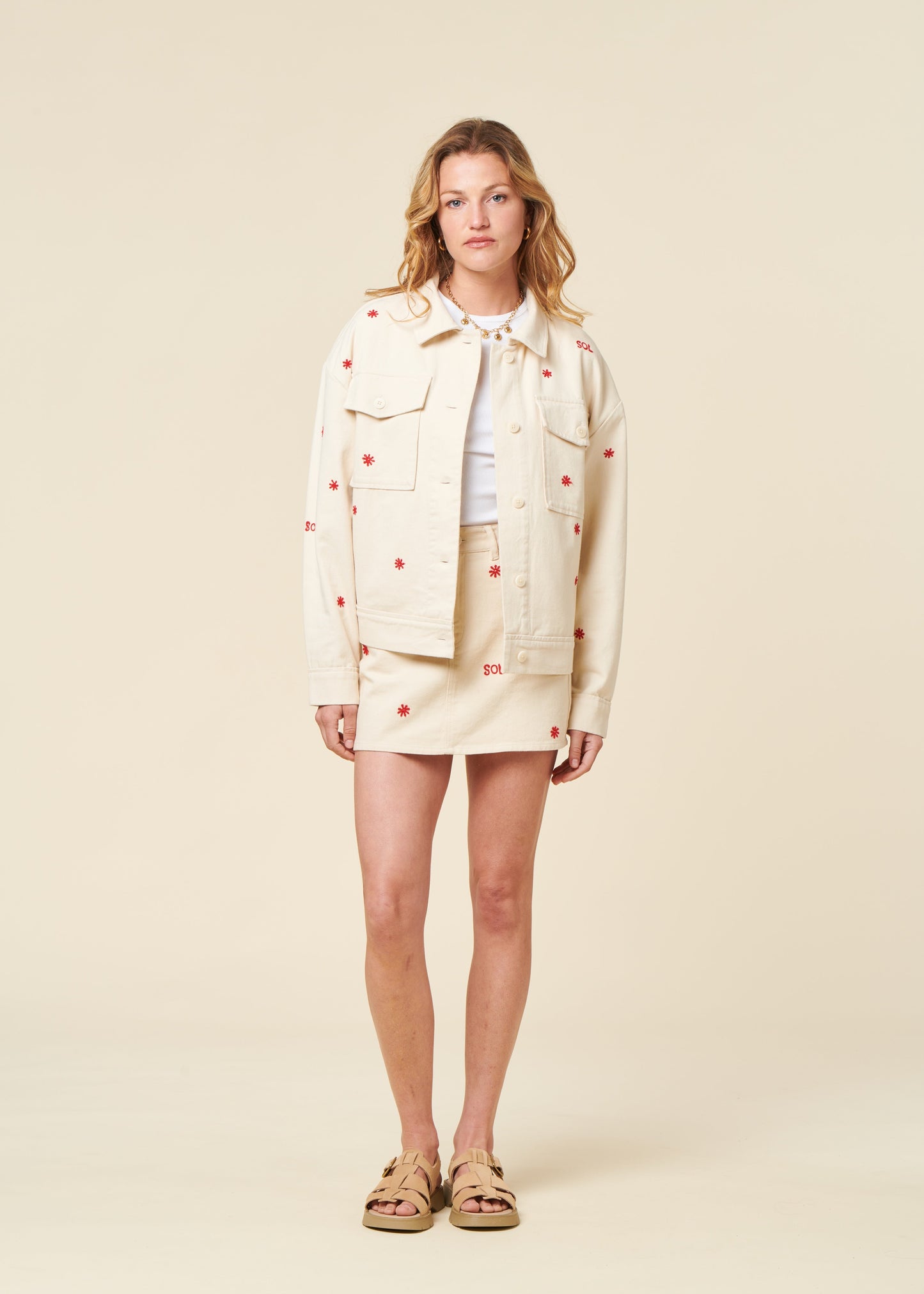 Veste denim en coton bio | écrue à motifs "Sol chain frans jacket"
